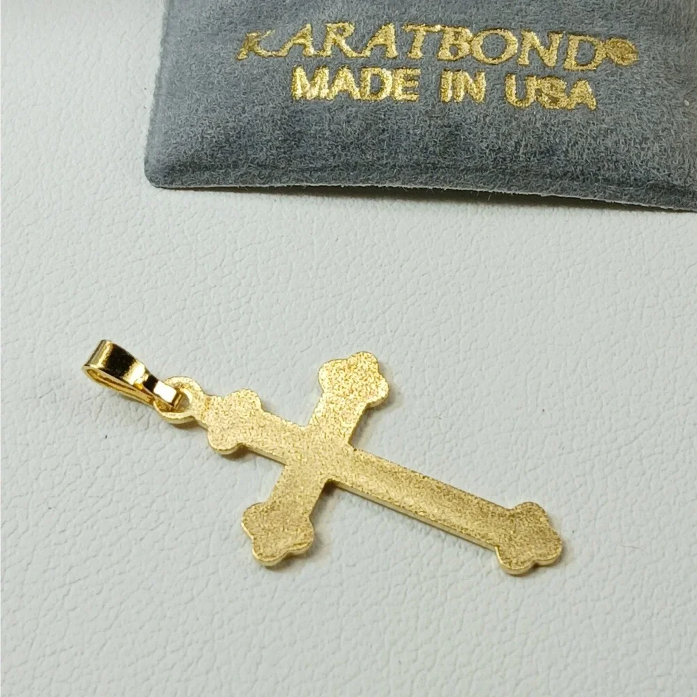 Karatbond Vintage Gold Y2K Diamond Cut Cross Necklace Pendant Made USA NOS New